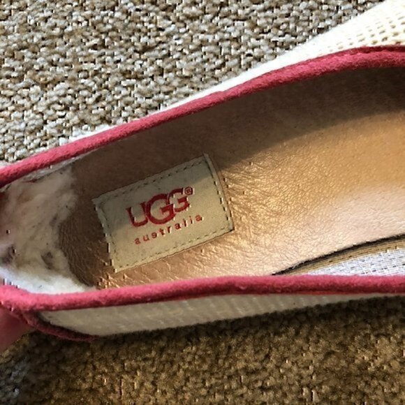 UGG Catrin Crochet Slip Ons Coral Red Pink Beige Espadrille LEATHER Flats US 8 - Picture 10 of 13